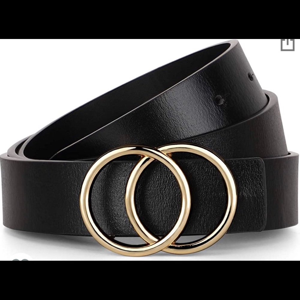 Women’s Faux Leather Black Double Circle Ring Belt